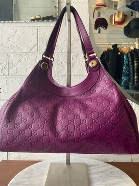 Gucci Purple Embossed GG Hobo with Gold Hardware